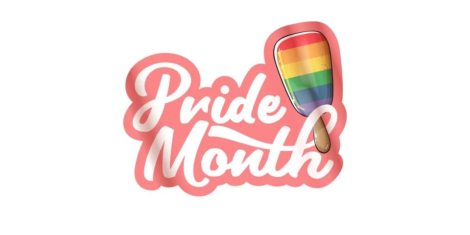 Pride Month Rainbow Popsicle Vector Cheerful LGBTQ Symbol with Script Typography Illustrazione stock