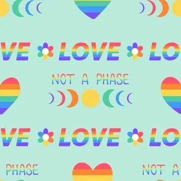 Pride Month seamless pattern.  Symbol of the LGBT community and Rainbow ele.. Illustrazione stock