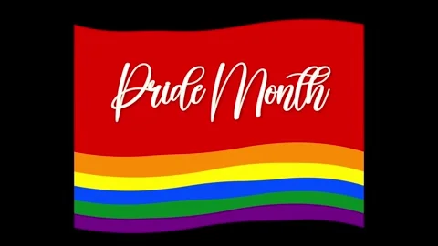 “Pride Month” text on animated rainbow flag with bold colorful stripes Stock Footage 313864666