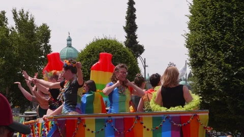 Pride Parade Float Happy People LGBT Display Celebration Stock Footage 94472693
