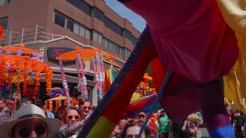 Pride Parade Float, Rainbow Color Gay Color People Crowd Background Stock Footage 95788084