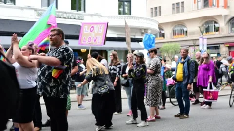 Pride Parade in Malmö — March to Celebrate Diversity and LGBTQ Inclusion. Stock Footage 314911116