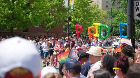 Pride parade. Massive crowds of people at pride parade. Chicago IL. USA 25 jun Stock Footage 247204617