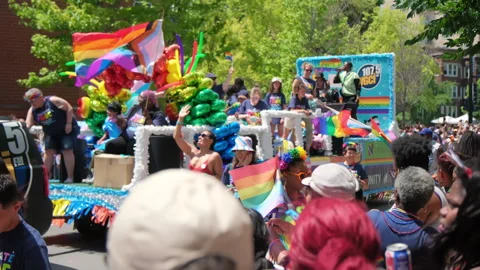 Pride parade. Massive crowds of people take part in pride parade. Chicago IL Stock-Footage 247205504