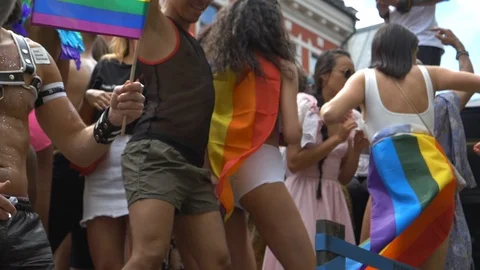 Pride Parade Participants Dancing Celebrating LTGB Stock Footage 111150409