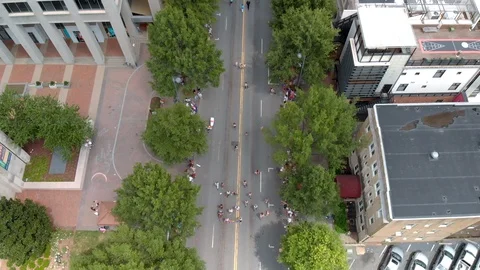 Pride Parade People Marching Drone Overhead View in 4k UHD Stock Footage 94242375
