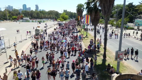 Pride parade procession on Rokach Boulevard Stock Footage 197442155