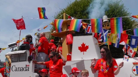 Pride Parade, Street Flags Celebration, Gay People Flag Canada Happy People Stock Footage 95059892