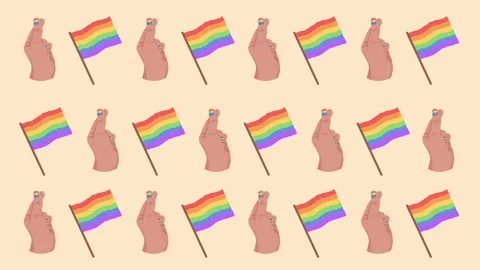 Pride pattern, celebrating lgbtq plus rights with mini flags and crossed fi.. Stock Footage 306371833