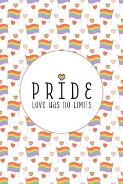 Pride Poster with Rainbow Flags, Hearts, and Love Message Stock Illustration