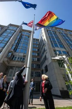 Pride Progress Flag Raising Ceremony at NASA HQ. NASA Deputy Administrator .. Stock Photos