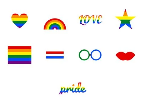 Pride rainbow stickers set, 9 elements Stock Illustration