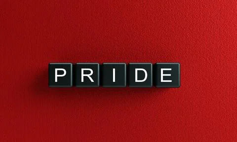 Pride text font calligraphy cube box black color red pink gradient color Illustrazione stock