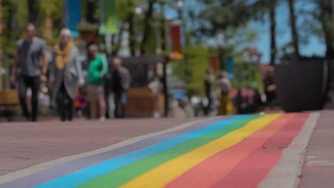 Pride Week Rainbow Painted Crosswalk - Equality, Diversity Justice #4 Stock Footage 108559369