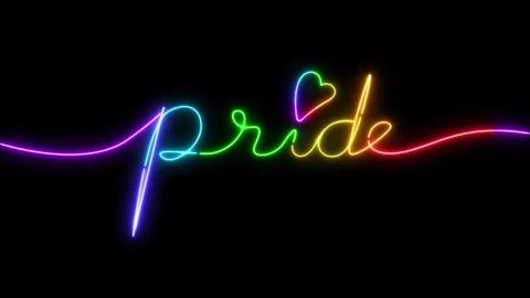 Pride word Continuous line script cursive calligraphy text in neon effect Stock Footage 277314739