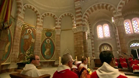 Priest Leads Saint Stephens Day Mass in French, Jerusalem, Israel Stock Footage 317417726
