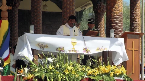 Priest Speaking To Thousands Of Devotees During Urkupina Pilgrimage, Bolivia 4K Stock Footage 328371314