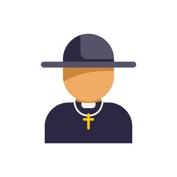 Priest wearing cassock and hat with cross necklace religious man avatar icon Stock Illustration