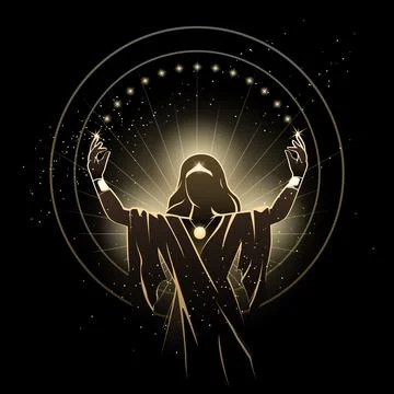 Priestess Fortune Teller Makes Magic Ritual at Midnight Stock Illustration