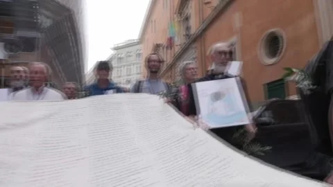 'Priests Against Genocide' protest at the Vatican over extermination in Gaza, Ro Stock Footage 346173933