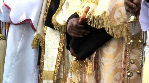 Priests Celebrating Timket, Addis Ababa, Ethiopia Stock Footage