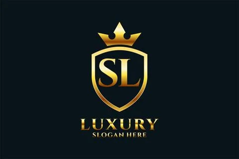 Priinitial SL elegant luxury monogram logo or badge template with scrolls a.. Stock Illustration