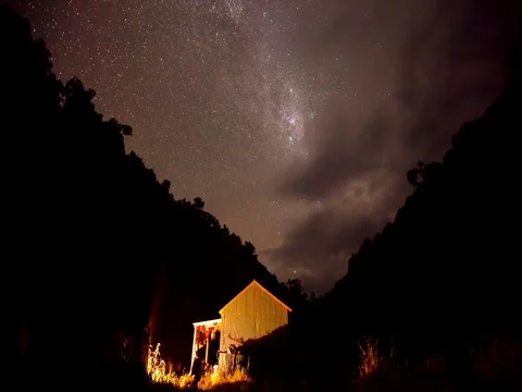 Primal Earth Images Otane Hut Bush Night Sky 4K Stock Stock Footage