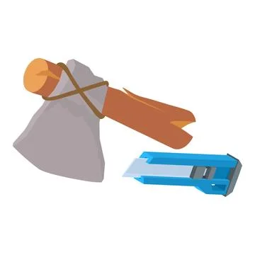 Primal weapon icon isometric vector. Axe of stone age and stationery knife icon Stock Illustration