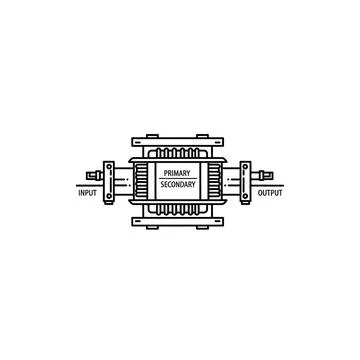 Primary Current Transformer Line Art Icon with Input and Output Terminals Stock Illustration