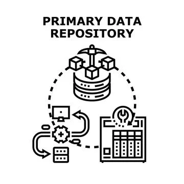 Primary data repository concept storing and processing information Stock Illustration