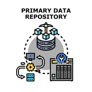 Primary data repository concept storing and processing information Stock Illustration