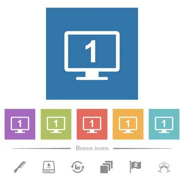 Primary display flat white icons in square backgrounds Stock Illustration
