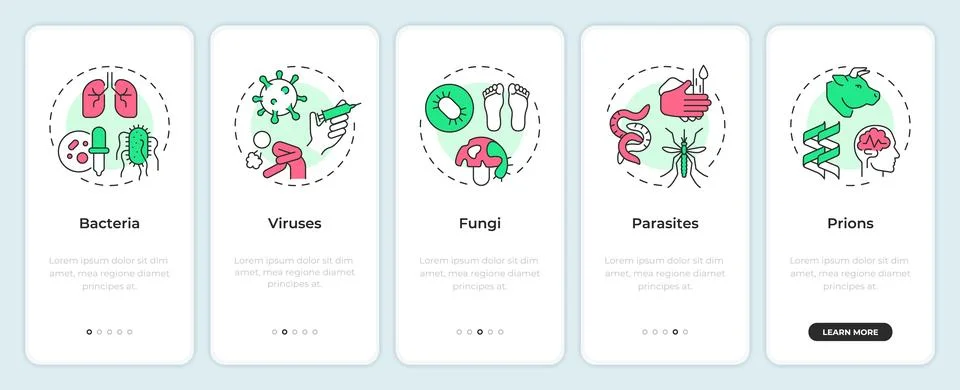 Primary infectious pathogens onboarding mobile app screen 库存插图