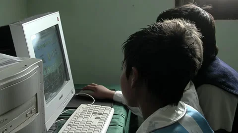 Primary School Boys Playing a Math Game on A Personal Computer in School. Stock Footage 252086293