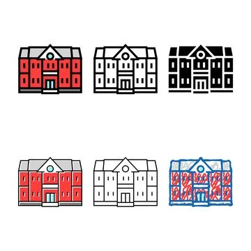 Primary school building color pack icon vector Stock Illustration