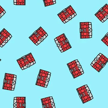 Primary school building vector seamless pattern Stock Illustration
