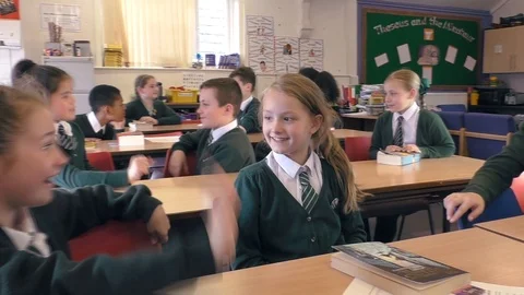 Primary school children chatting in class 스톡 동영상 94011785