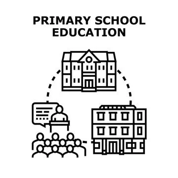 Primary school education system with teaching learning Stock Illustration
