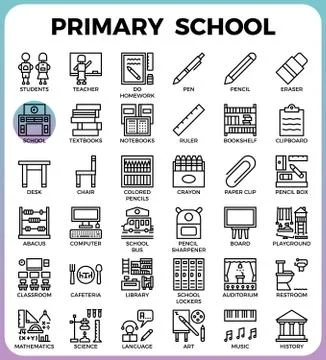 Primary school icon set Illustrazione stock
