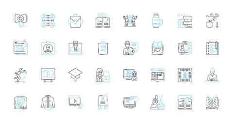 Primary school linear icons set. Education, Learning, Curriculum, Teacher Illustrazione stock