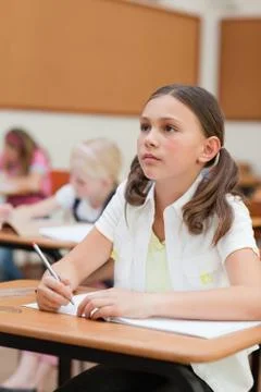 Primary school student at her desk Stock Photos