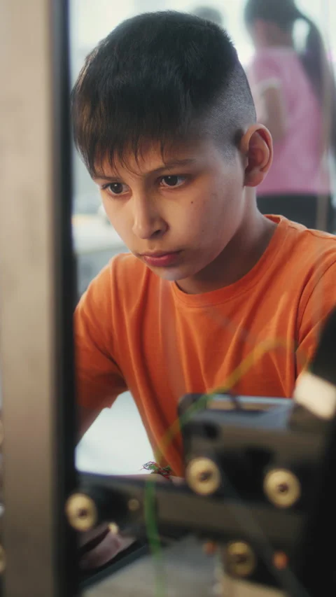 Primary School Student Learning Programming in Modern Classroom, Writing Code Stock Footage 311805589