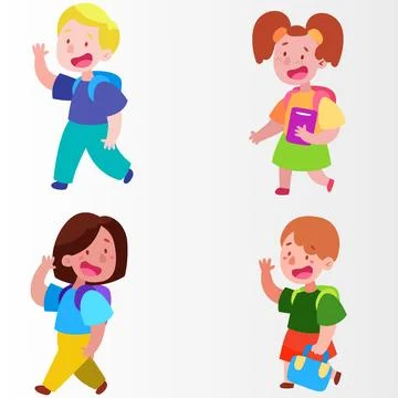 Primary school students communicate and smile as they go. Children with school Stock Illustration
