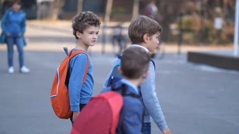 Primary school students walking to school Stock Footage 122300190