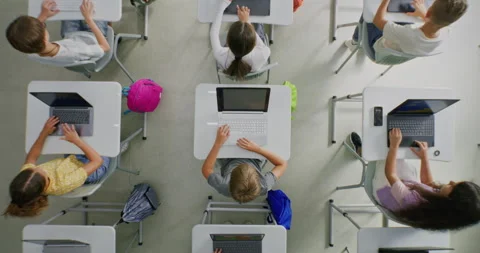 Primary School Students Working on Creative Projects on Laptops in Art Class Stock Footage 315472208