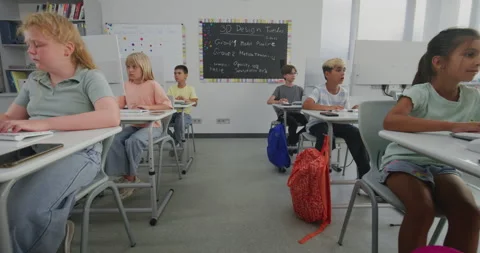 Primary School Students Working on Creative Projects on Computers, Studying Stock Footage 316293317