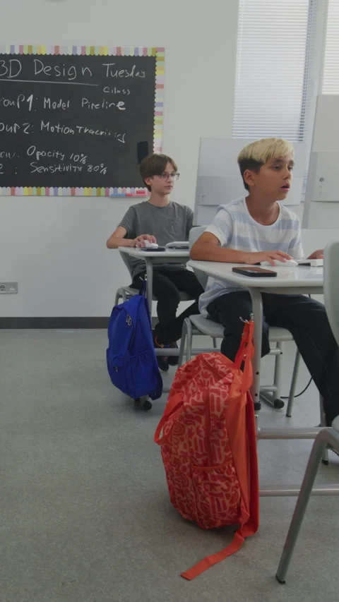Primary School Students Working on Creative Projects on Computers, Studying Stock Footage 317165243