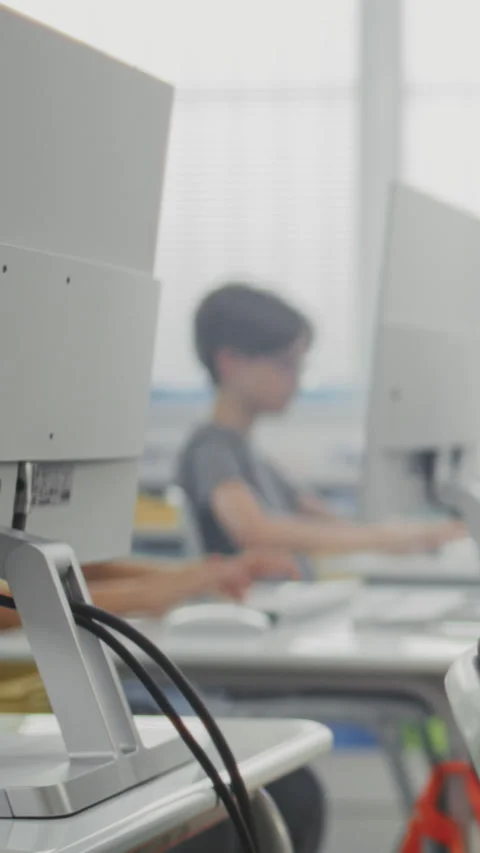 Primary School Students Working on Creative Projects on Computers. Diverse Kids Stock Footage 317169023