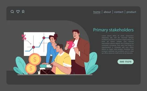 Primary stakeholders concept. Team evaluates financial growth through data 스톡 일러스트
