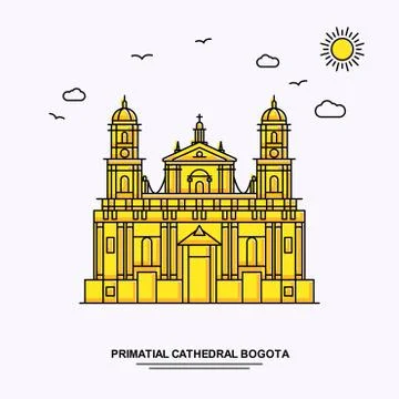 PRIMATIAL CATHEDRAL BOGOTA Monument Poster Template. World Travel Yellow illu Ilustración de archivo